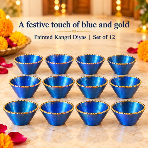Painted Kangri Blue Diyas (doz) (26) R1