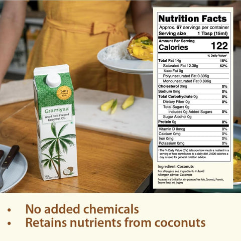 Gramiyaa Wood Cold Pressed Coconut Oil – 1L | 100% Natural & Unrefined | Virgin Coconut Oil | Cold Pressed | Edible & Hair/Body Use | No Chemicals or Preservatives
