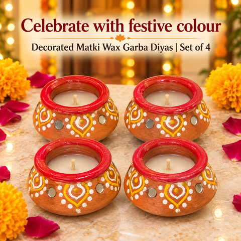 Decorated Matki Wax Garba Diya 4 Pieces