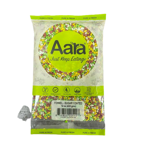 Aara Fennel Sugar Coated Candy - Sweet & Crunchy Fennel Seeds, Digestive Mouth Freshener Snack