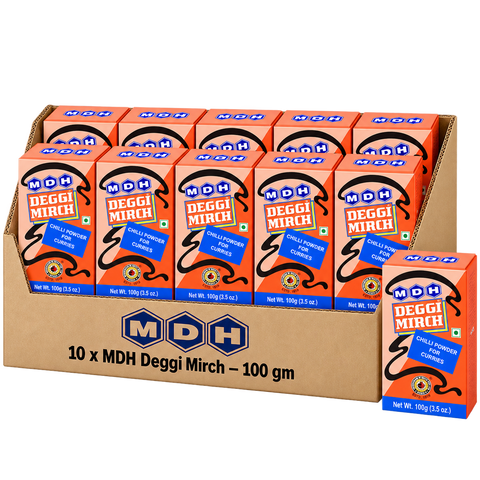 MDH Deggi Mirch, 100g x 10 Boxes, Wholesale Pack (1 kg Total) - Red Chili Powder for Curries