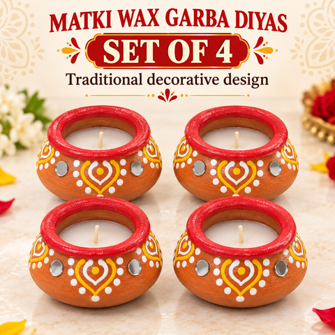 Decorated Matki Wax Garba Diya 4 Pieces