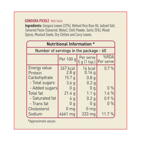 Priya Gongura Pickle with Garlic 300gm Authentic Indian Pickle