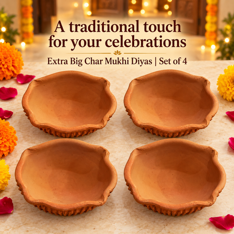 Extra Big Char Mukhi Diya 4pcs/tray
