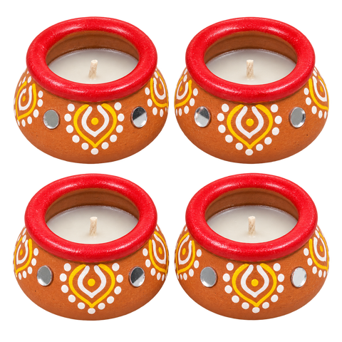 Decorated Matki Wax Garba Diya 4 Pieces