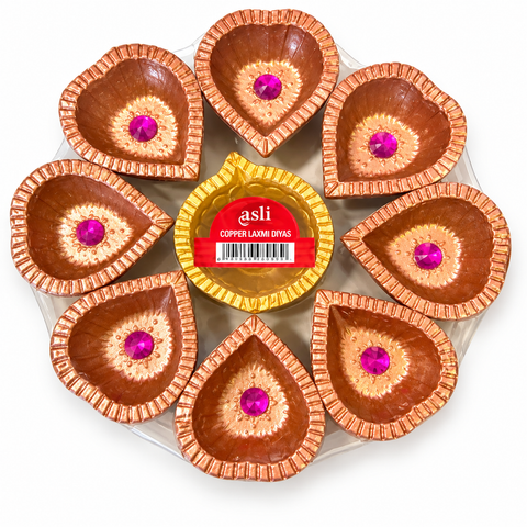 Copper Laxmi Diya 9pcs/tray
