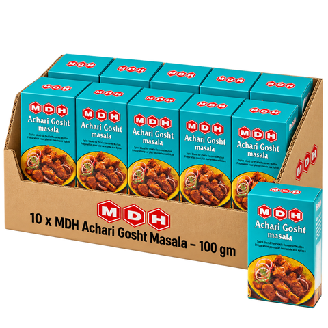 MDH Achari Gosht Masala, 100g x 10 Boxes, Wholesale Pack (1 kg Total) - Pickle-Style Spice Blend for Meat