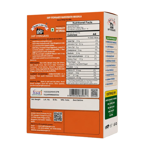 Description Attributes Title  IHP Iyengars Vangibath Masala Powder, 100g - Authentic South Indian Spiced Eggplant Rice Mix