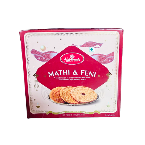 Haldiram’s Mathi & Feni – 300g | Authentic Indian Namkeen Snack Combo | Crispy & Flaky Tea-Time Treat
