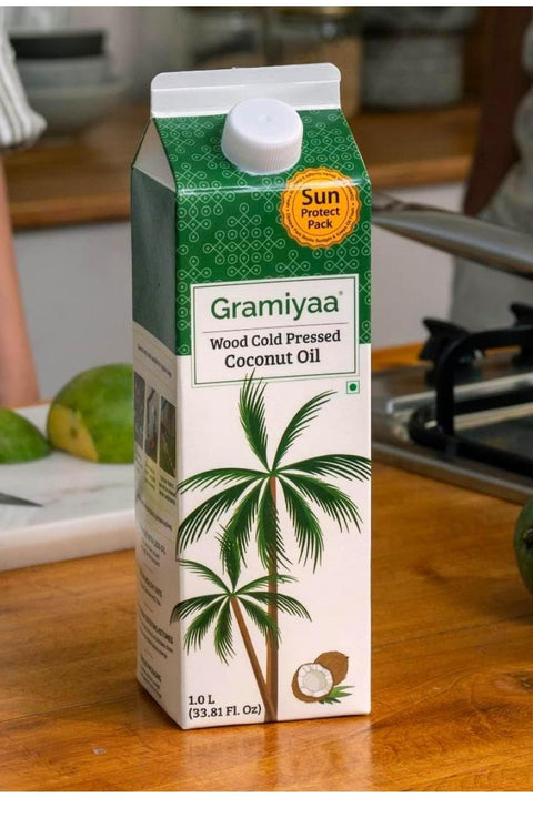 Gramiyaa Wood Cold Pressed Coconut Oil – 1L | 100% Natural & Unrefined | Virgin Coconut Oil | Cold Pressed | Edible & Hair/Body Use | No Chemicals or Preservatives