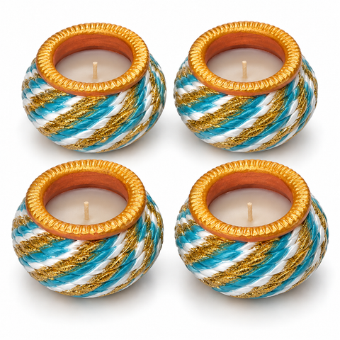 Painted Matki Wax Dandiya Diya 4pcs (blue Thread)