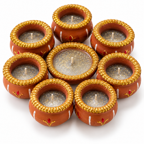 Decorated Matki Wax Diwali Diya 8 Pieces