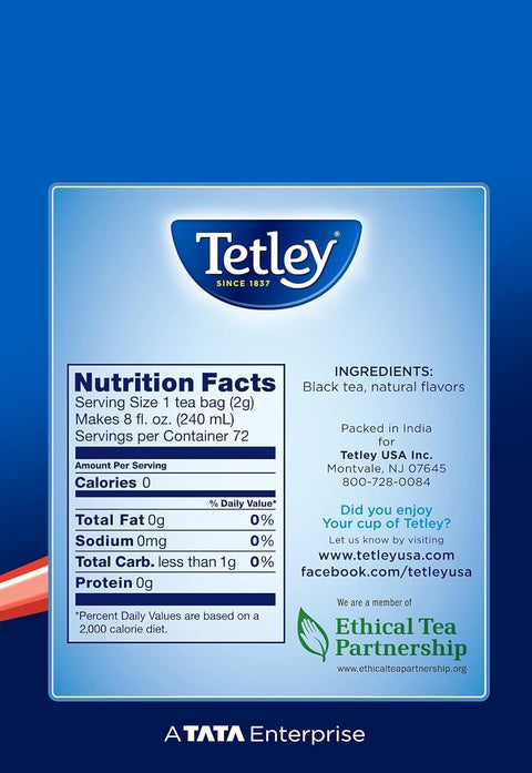 Tetley Premium Ginger Flavored Black Tea Bags, Authentic Indian Spiced Chai, 72 Count (5.08 oz)