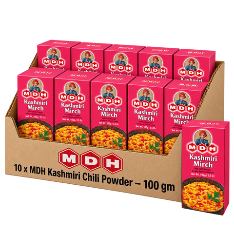 MDH Kashmiri Chili Powder, 100g x 10 Boxes, Wholesale Pack (1 kg Total) - Red Chili Seasoning