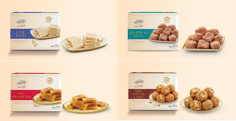 GRB Pure Ghee Kaju Katli, Ladoo, Peda & Mysore Pak Mithai Sweets Pack